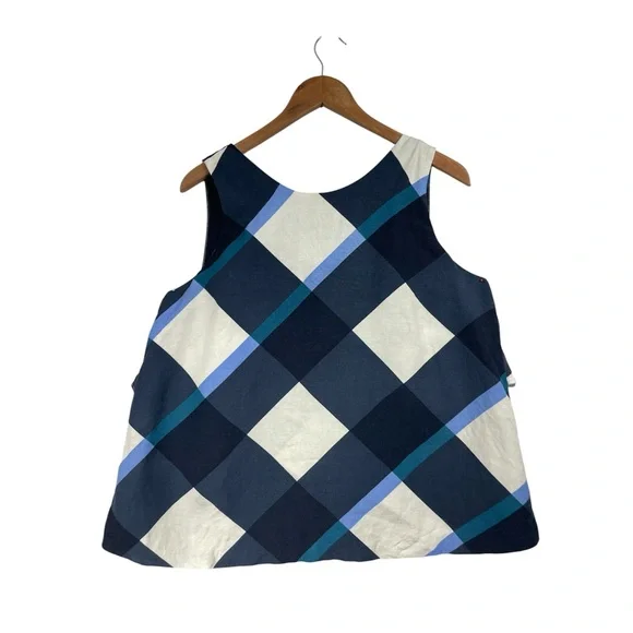 Ann Taylor Linen Blend LG Tank Top Plaid Boxy Coastal Lightweight Careerwear - Picture 2 of 16